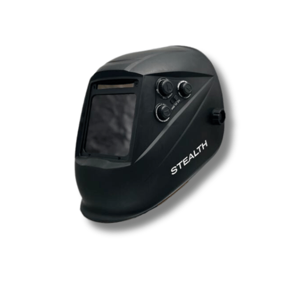 Image of Stealth Auto-Darkening welding helmet, showing the left-hand side controls